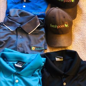 5 Adidas Polo Shirts. Men Size Large. 2 Caps